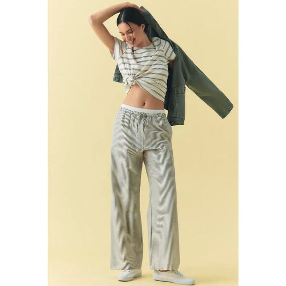 Anthropologie Maeve Womens Large Elastic-Trim Beach Pants Striped Wide Leg - Picture 2 of 13